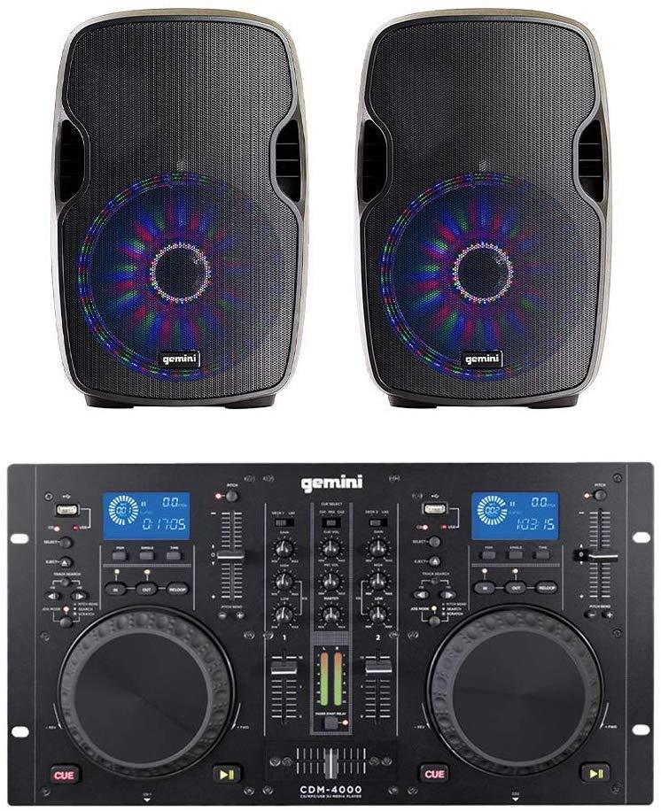 Gemini CDM4000 Dual CD DJ Controller + AS-15BLU-LT 4000W Sound