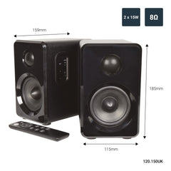 AV:Link Active Bluetooth Bookshelf Speakers HiFi Sound System Black