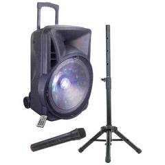 Portable Active 15" Speaker 700w Battery inc Stand & Wireless Mic