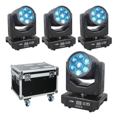 4x Showtec Shark Zoom Wash One 7 x 15W RGBW LED Moving Head Package