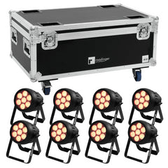 8x Eurolite LED IP PAR 7x10W RGBL Spot with Flightcase