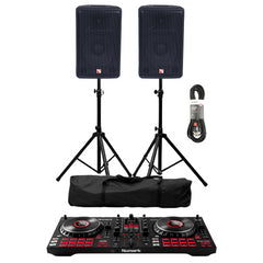 2x Intimidation PI-115 MK3 15" Two-Way Active Speakers 800w inc Stands With Numark Mixtrack Platinum FX DJ Controller