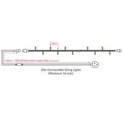 Elumen8 Rubber Connectable, Dimmable LED String Lights 10m Warm White