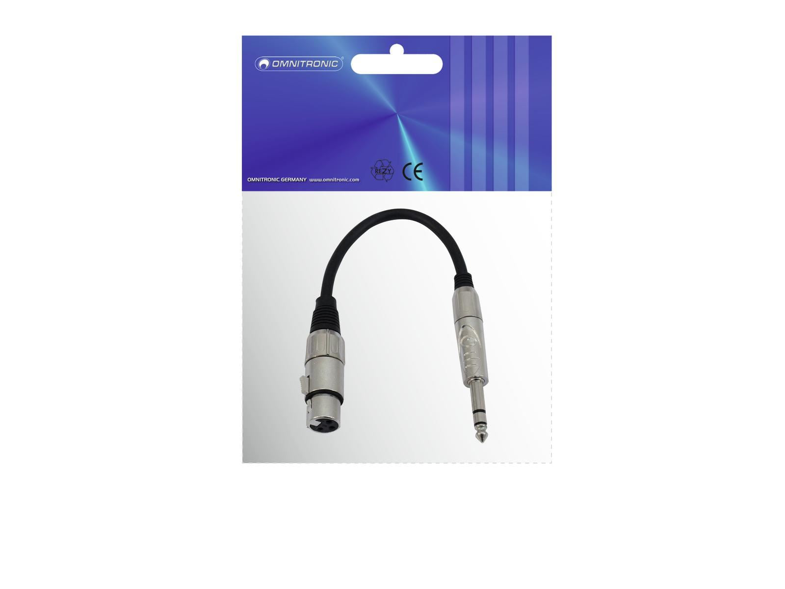 Câble adaptateur XLR(M) / prise jack stéréo 0,2 m noir - omnitronic