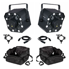 2x Showtec Dominator LED Effect 3 in 1 inc. Carry Bags, Clamps and Cables