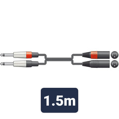 Chord Classic 1.5m Twin 1/4" Jack (Mono) to Twin XLR (Male)