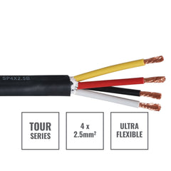 eLumen8 TOUR 4 Core 4 x 2.5mm2 Speaker Cable SP4X2.5B, 100m Drum Black