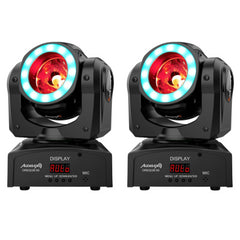 2x tête mobile Audibax Oregon 60 à faisceau noir avec anneau LED