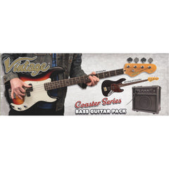 Vintage V49 Coaster Bass Guitar Pack - Gloss Black