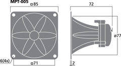 Monacor MPT-005 Piezo-Hochtöner-Ersatzteil für DIY-Lautsprecher, 225 W