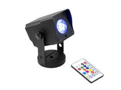 Eurolite Pinspot alimenté par batterie 15 W RGBW LED QuickDMX Frost Filtre et télécommande IR