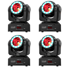 4x Audibax Oregon 60 Black Beam Moving Head mit LED Ring