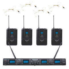 Zzip UHF 4-Kanal-Funk-Headset-Mikrofonsystem inkl. beigen Kopfmikrofonen