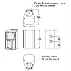 Audiophony iLINE23w 40W/16 Ohm Säule zur Installation mit 2 x 3" Lautsprechern - Weiß