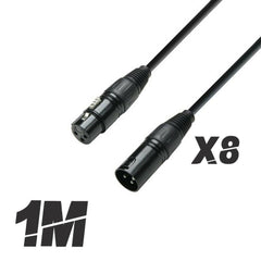 8x Roar 1M DMX Cable XLR Female - XLR Male Black 110 Ohm 100cm DJ Stage Lighting