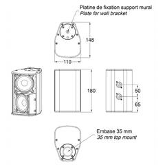 Audiophony iLINE23 40W / 16 Ohm Säule zur Installation mit 2x3" Lautsprecher