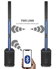 2x Wharfedale IS-48 Bluetooth Stéréo Link Colonne PA Haut-Parleur avec LED Lumières Disco Karaoké DJ