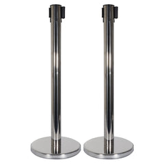 eLumen8 Retractable Barriers - Chrome Pole / Black Strap (Set of 2) *B-Stock