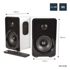 AV:Link Active Bluetooth Bookshelf Speakers HiFi Sound System White