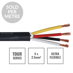 eLumen8 TOUR 4 Core 4 x 2.5mm2 Speaker Cable SP4X2.5B, Cut Length Black