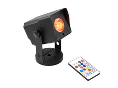 Eurolite Pinspot alimenté par batterie 15 W RGBW LED QuickDMX Frost Filtre et télécommande IR