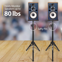 Hola! Monitor Speaker Stand Pair - 2 Studio Tripod Monitor Stands w/ Non Slip Feet, 1.25-1.8m