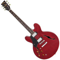 Vintage Left Handed Semi-acoustic Guitar - Cherry Red