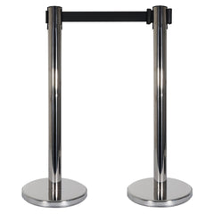 eLumen8 Retractable Barriers - Chrome Pole / Black Strap (Set of 2) *B-Stock