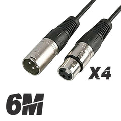 4x Roar 6M Câble Micro XLR Femelle - XLR Mâle Noir 600cm