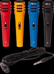 LTC Set of 4 Colour Microphones Karaoke Party Mic Handheld inc Leads