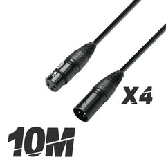 4x Roar 10M DMX Cable XLR Female - XLR Male Black 110 Ohm 1000cm