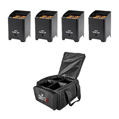 4x LEDJ Rapid QB1 Wireless LED Uplighter (RGBA) in Black Housing inc. Carry Bag