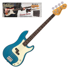 Vintage V40 Coaster Bass Guitar Pack - Candy Apple Blue